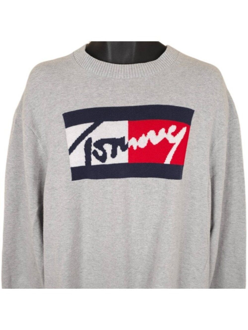 Tommy Hilfiger Sweater Mens Size 3XL Gray Box Logo Tommy Jeans Streetwear